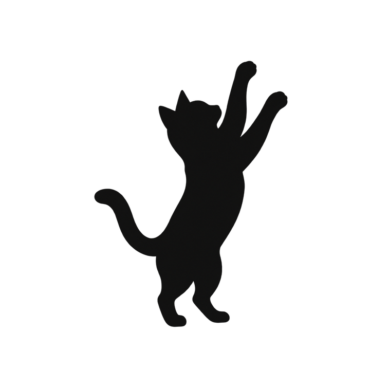 立って手をのばす猫のシルエットのイラスト（透過PNG）