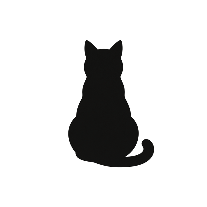 座る猫の後ろ姿のシルエットのイラスト（透過PNG）