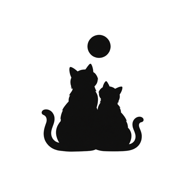 月を見上げる二匹の猫のシルエットのイラスト（透過PNG）