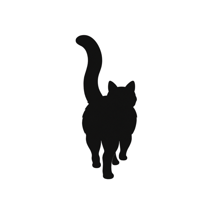 歩いていく猫のシルエットのイラスト（透過PNG）