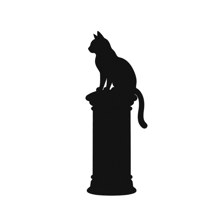 台の上に座る猫のシルエットのイラスト（透過PNG）