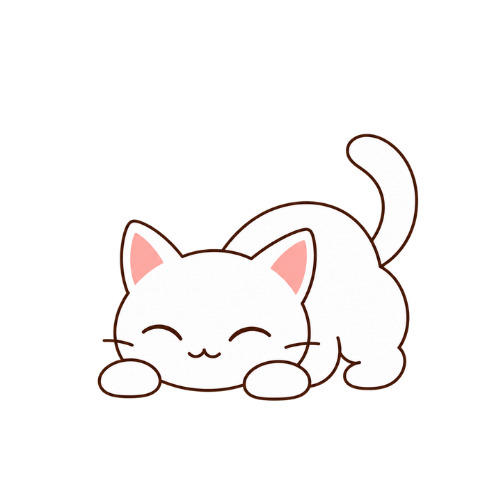 低くかまえる白猫のイラスト（シンプル・透過PNG）