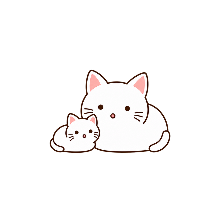 子猫と香箱座りの白猫のイラスト（シンプル・透過PNG）