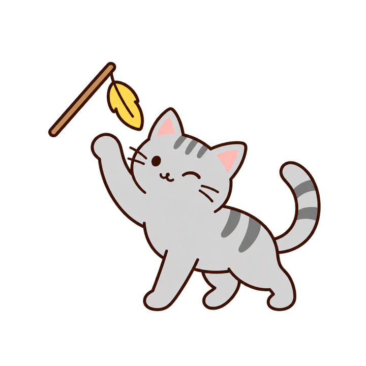 猫じゃらしで遊ぶサバトラ猫のイラスト（シンプル・透過PNG）