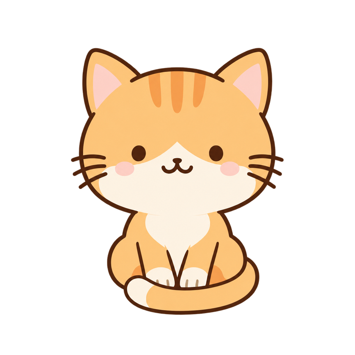 しっぽを巻いて座る茶トラ猫のイラスト（シンプル・透過PNG）