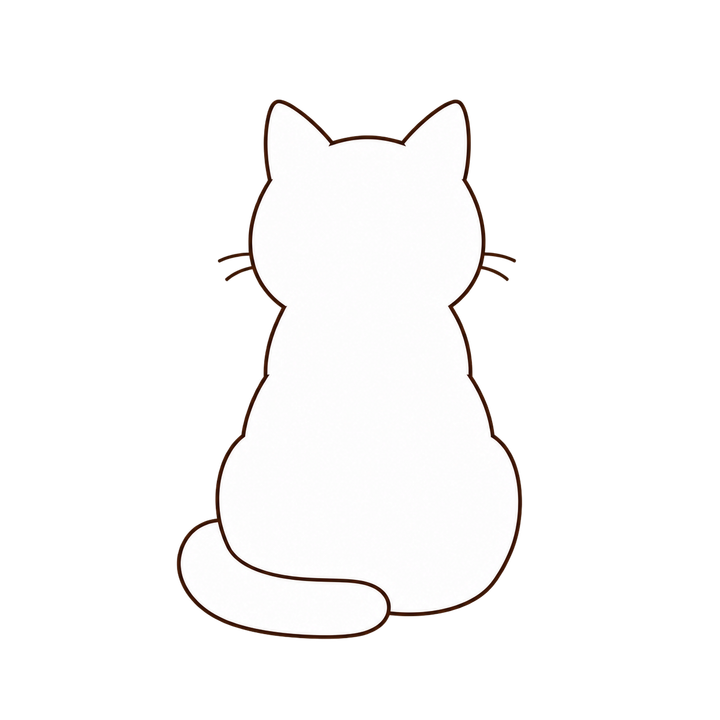 座っている白猫の後ろ姿のイラスト（シンプル・透過PNG）
