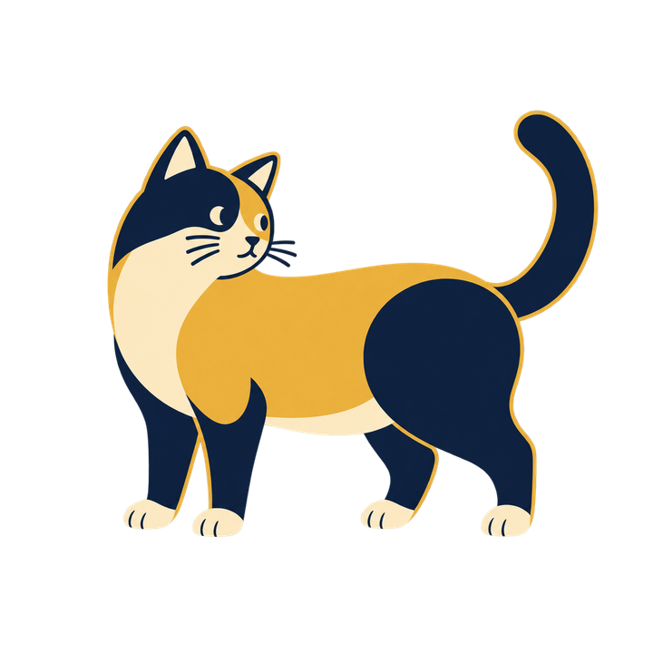 ふりかえるおしゃれな猫のイラスト（透過PNG）