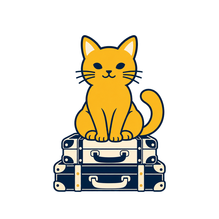 トランクの上のおしゃれな猫のイラスト（透過PNG）