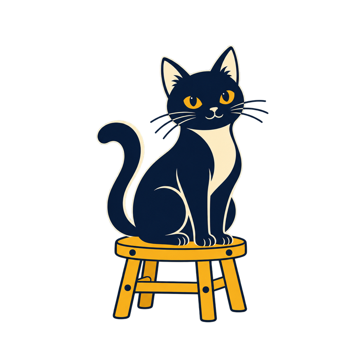 スツールに座るおしゃれな猫のイラスト（透過PNG）