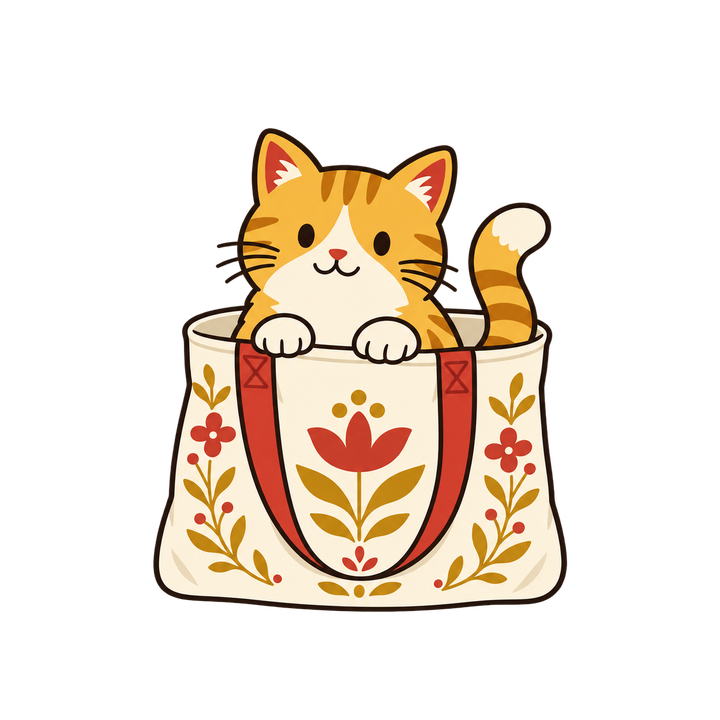 北欧柄のトートバッグの猫のイラスト（おしゃれ・透過PNG）