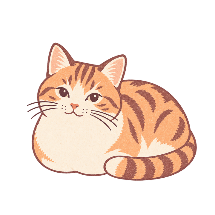 ふんわり香箱座りの茶トラ猫のイラスト（おしゃれ・透過PNG）