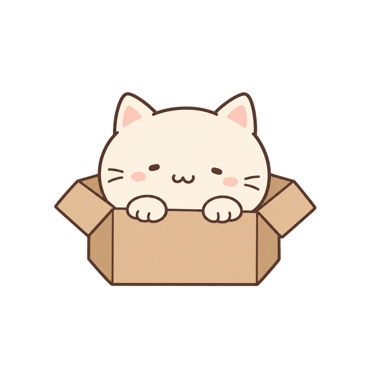 箱から顔を出すクリーム色の猫のイラスト（ゆるい・透過PNG）