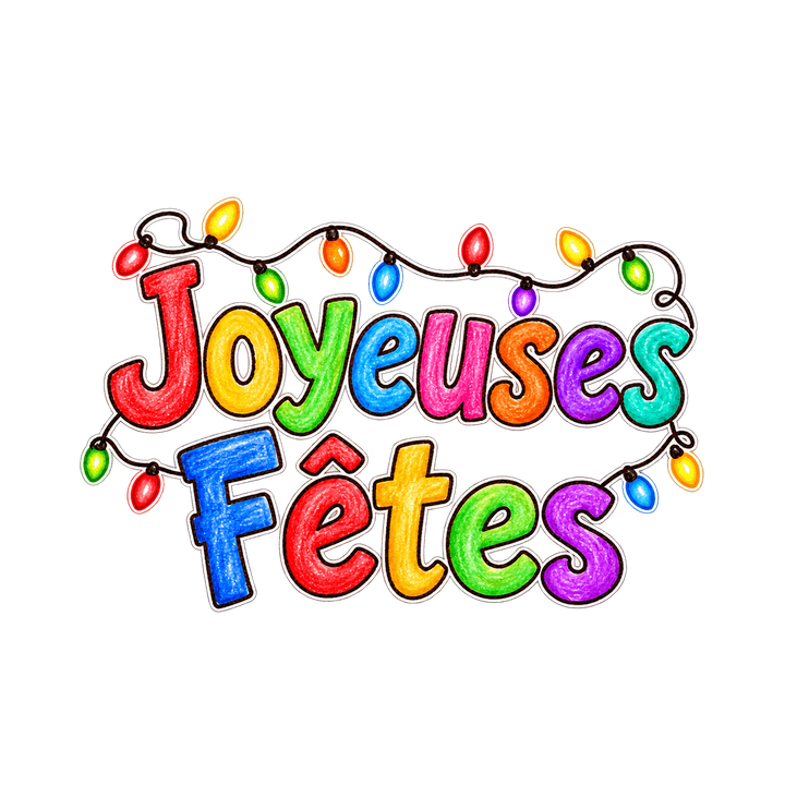 Joyeuses Fêtes et guirlande lumineuse – clipart de Noël PNG transparent