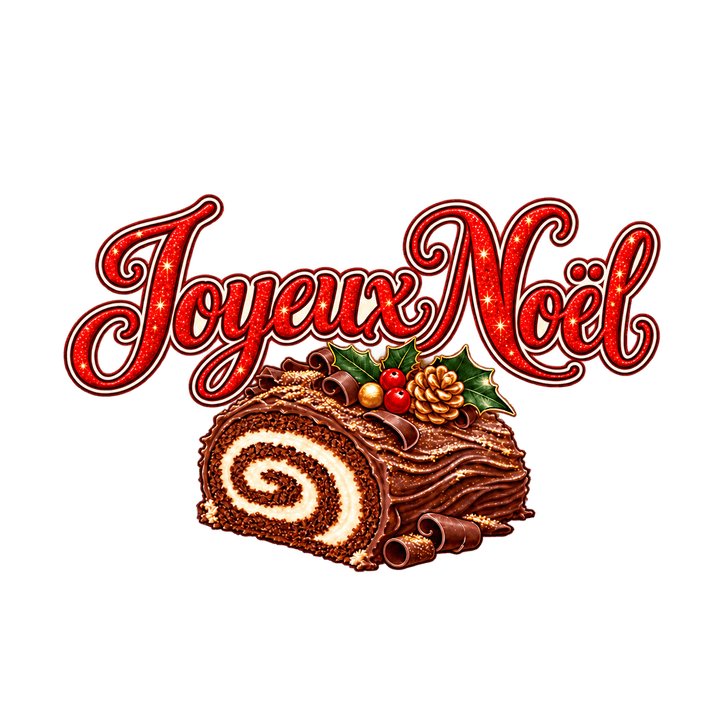 Joyeux Noël pailleté et bûche – clipart de Noël PNG transparent