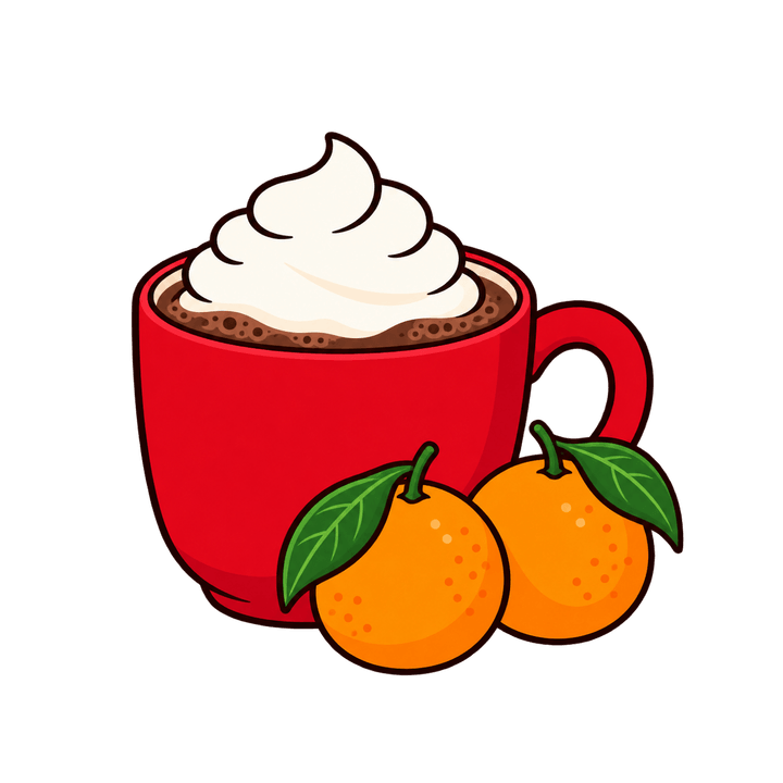 Chocolat chaud et deux clémentines – clipart de Noël PNG transparent