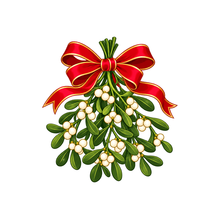 Bouquet de gui au ruban rouge – clipart de Noël PNG transparent