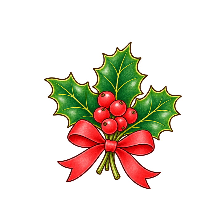 Branche de houx au ruban – clipart de Noël PNG transparent
