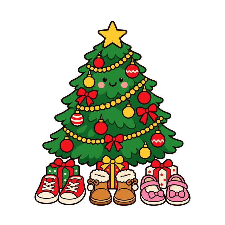 Petits souliers sous le sapin – clipart de Noël PNG transparent