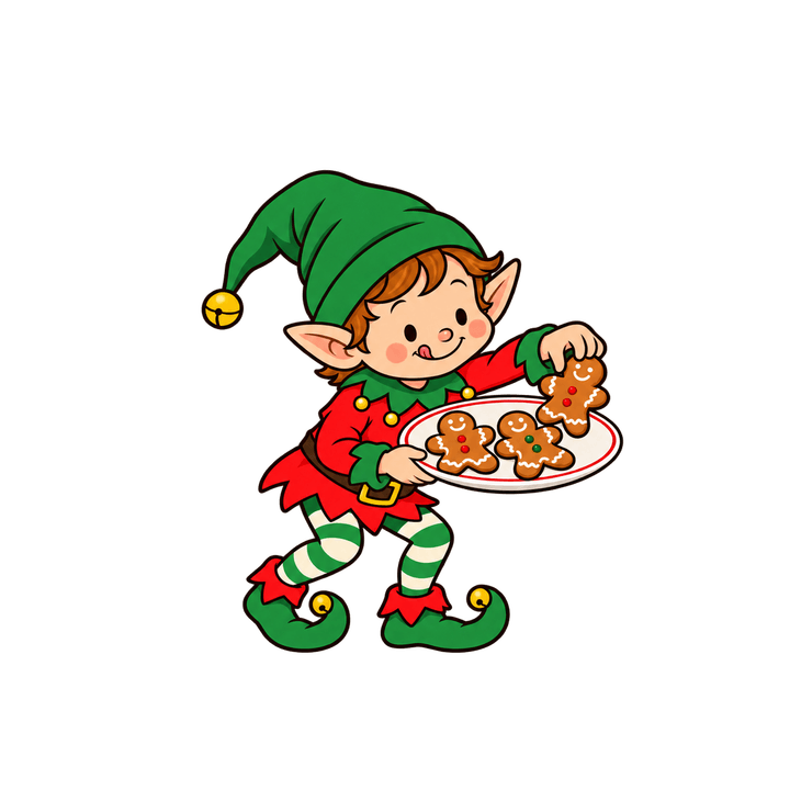Lutin qui chipe un biscuit – clipart de Noël PNG transparent