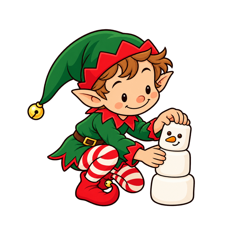 Lutin farceur et bonhomme de neige – clipart de Noël PNG transparent