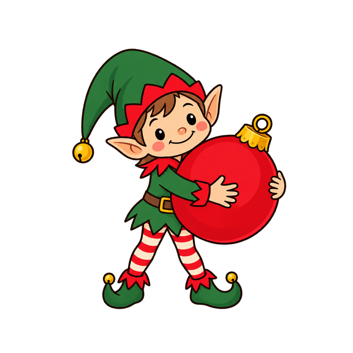 Lutin serrant une boule de Noël – clipart de Noël PNG transparent