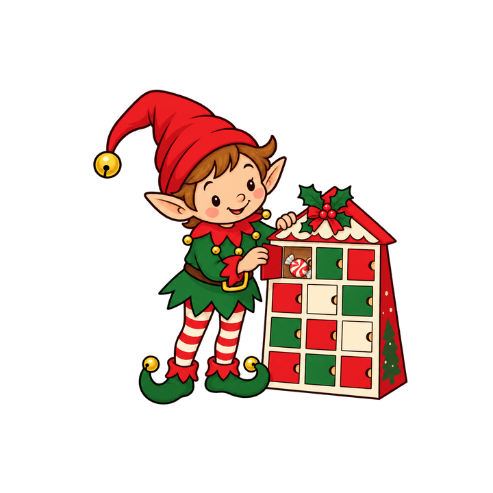 Lutin et calendrier de l’Avent – clipart de Noël PNG transparent