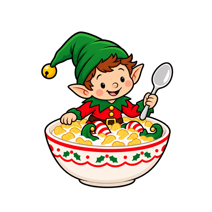 Lutin dans un bol de céréales – clipart de Noël PNG transparent