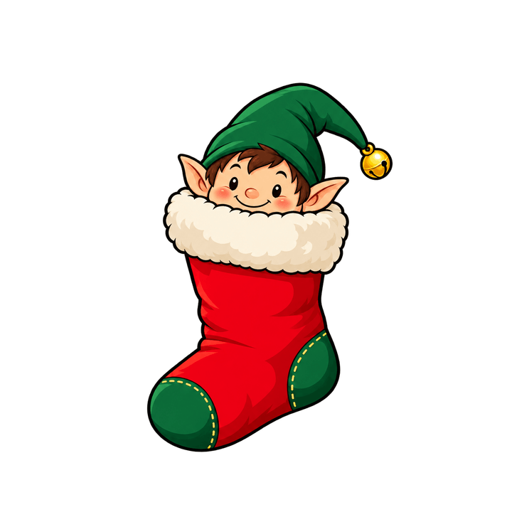 Lutin caché dans une chaussette – clipart de Noël PNG transparent