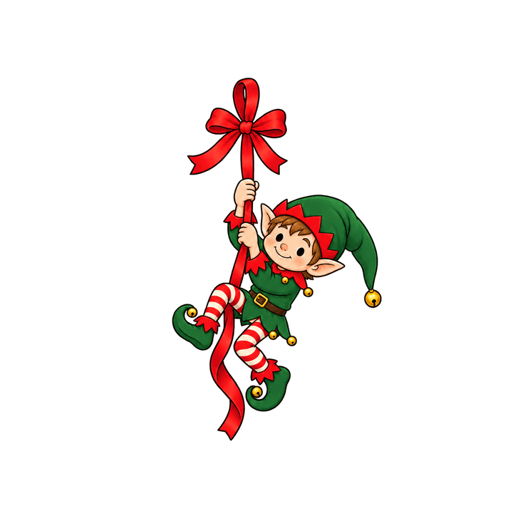 Lutin suspendu à un ruban – clipart de Noël PNG transparent
