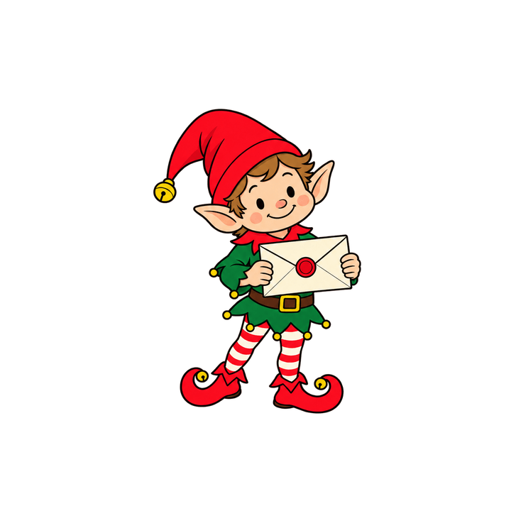 Lutin avec une enveloppe cachetée – clipart de Noël PNG transparent