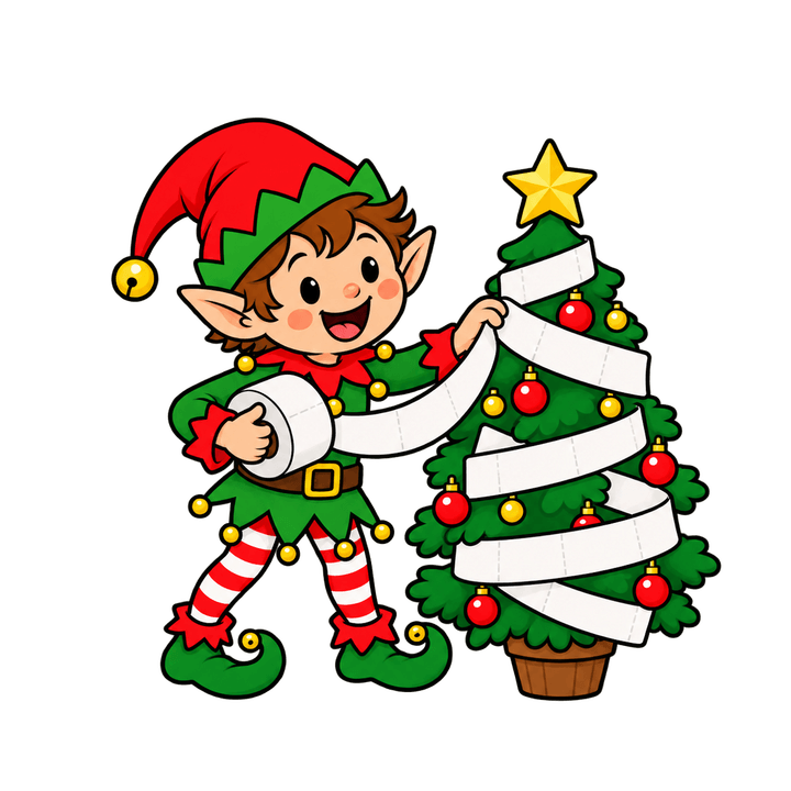Lutin farceur et papier toilette – clipart de Noël PNG transparent