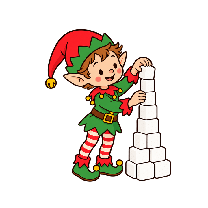 Lutin farceur et tour de sucres – clipart de Noël PNG transparent