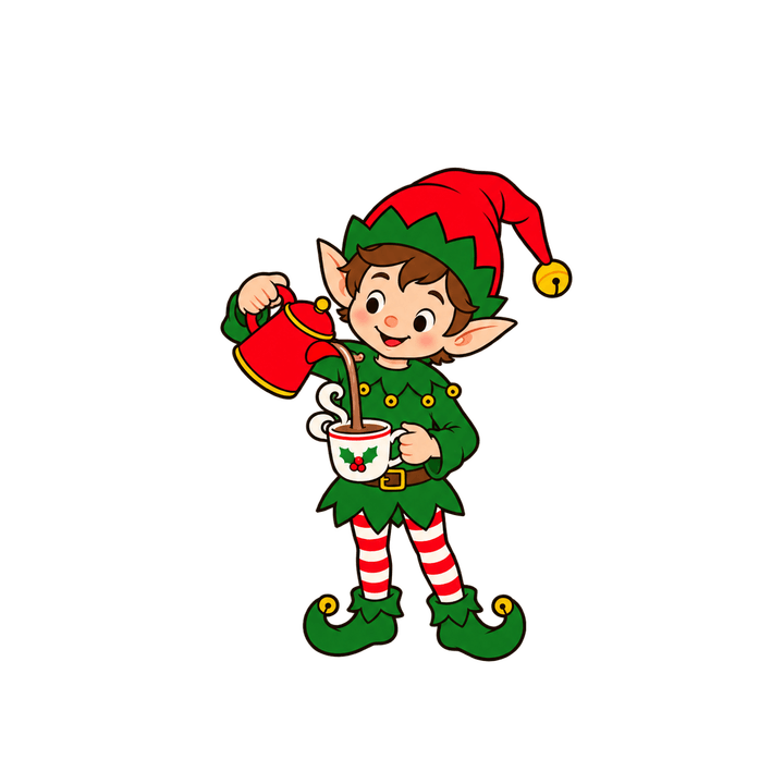 Lutin qui verse du chocolat – clipart de Noël PNG transparent