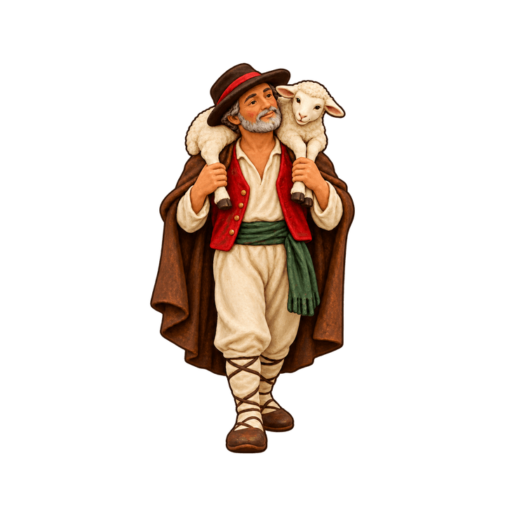 Santon du berger à l’agneau – clipart de Noël PNG transparent