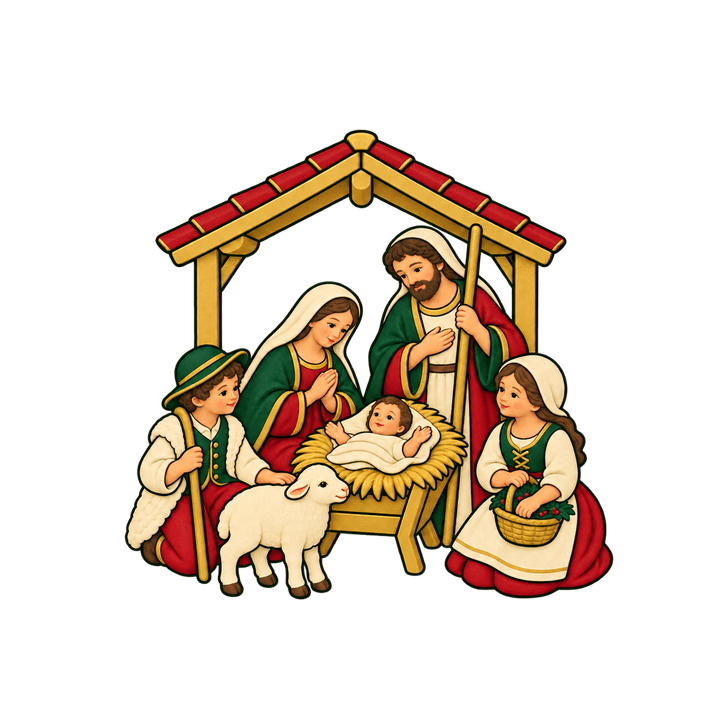 Crèche de santons avec bergers – clipart de Noël PNG transparent