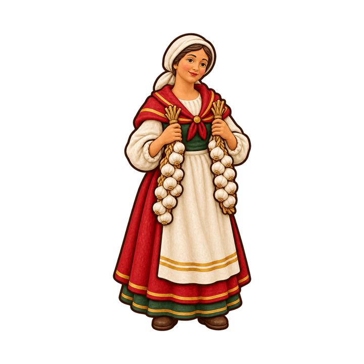 Santon de la marchande d’ail – clipart de Noël PNG transparent