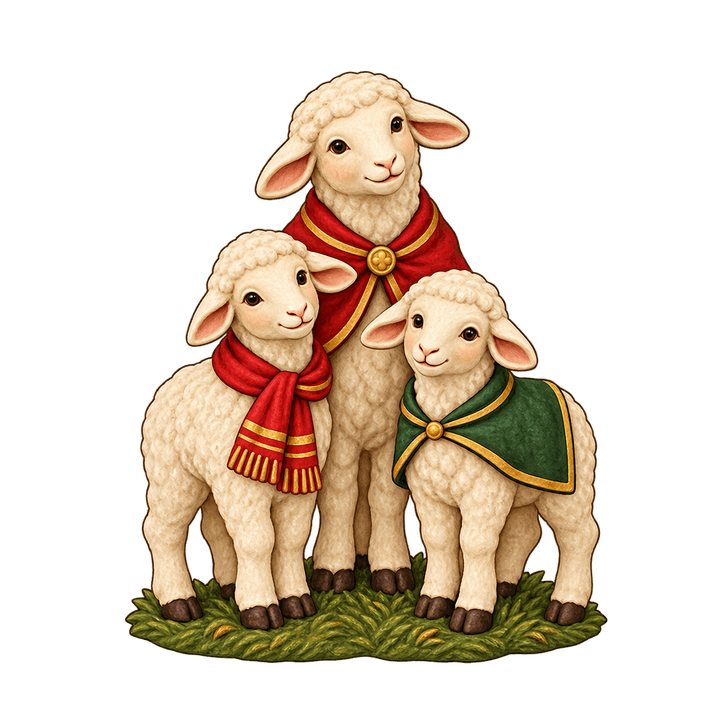 Trois moutons de la crèche – clipart de Noël PNG transparent