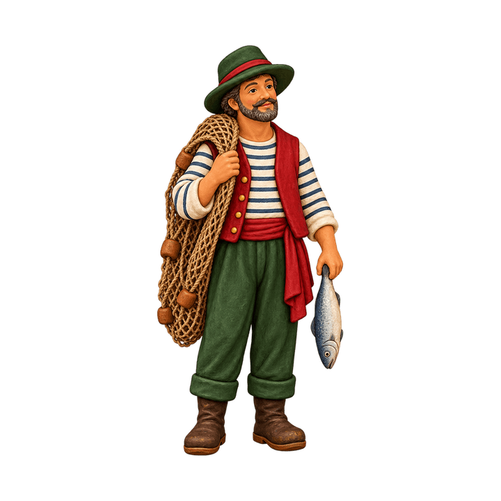 Santon du pêcheur – clipart de Noël PNG transparent