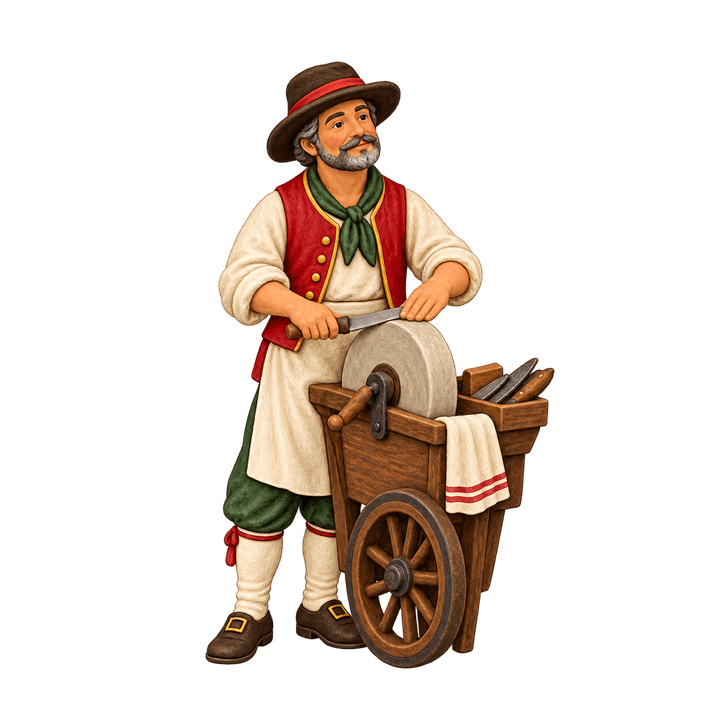 Santon du rémouleur – clipart de Noël PNG transparent