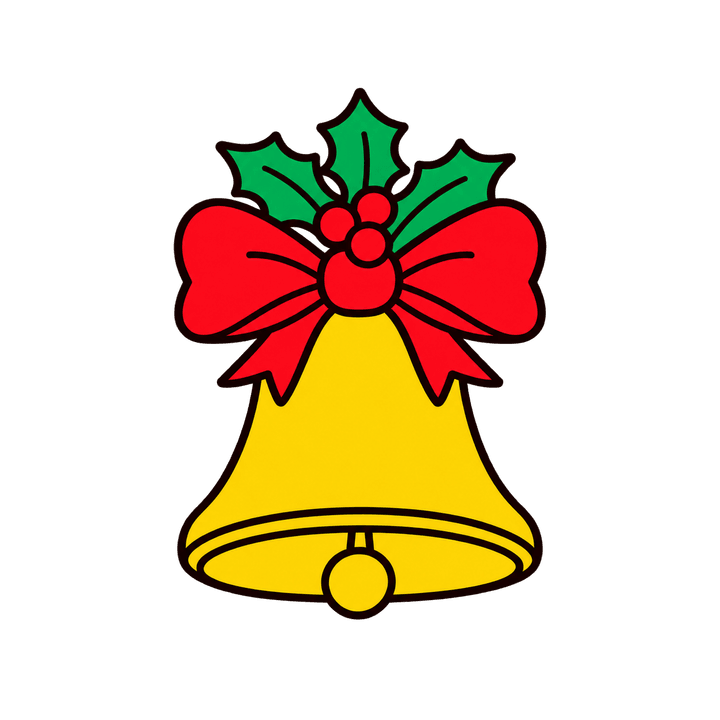 Cloche dorée et houx – clipart de Noël PNG transparent