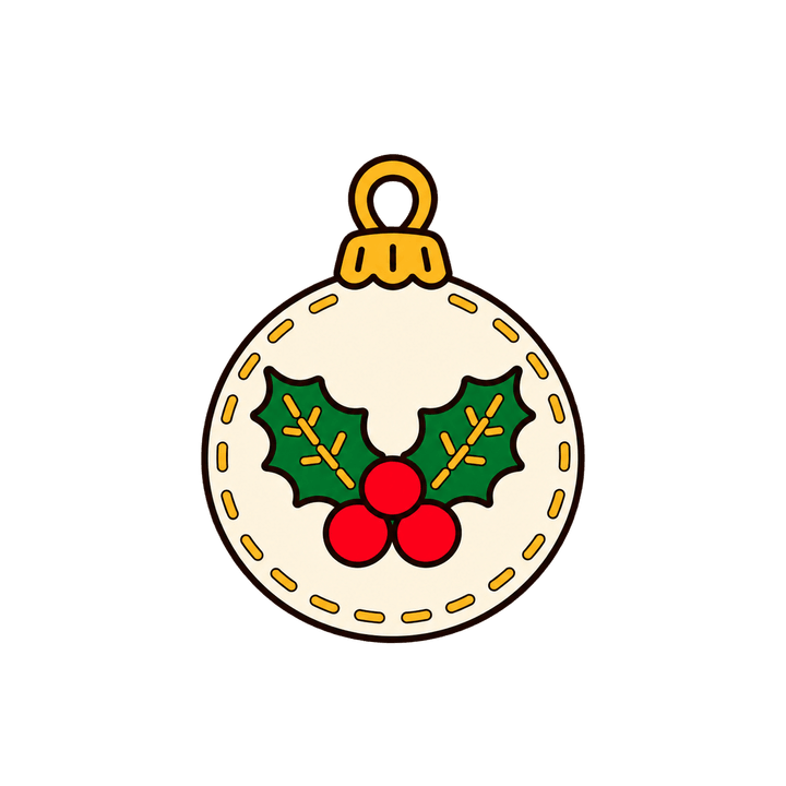 Boule de Noël brodée de houx – clipart de Noël PNG transparent