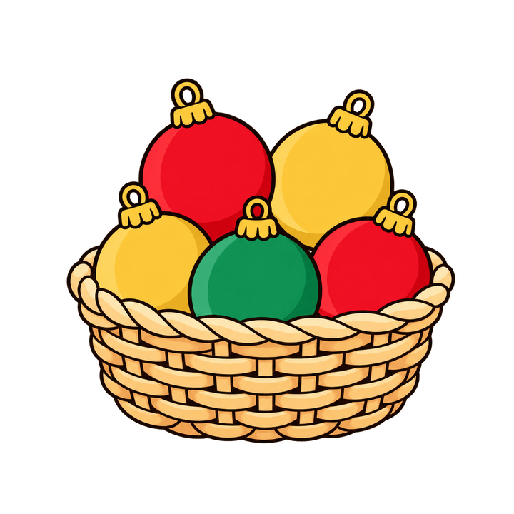 Panier de cinq boules de Noël – clipart de Noël PNG transparent