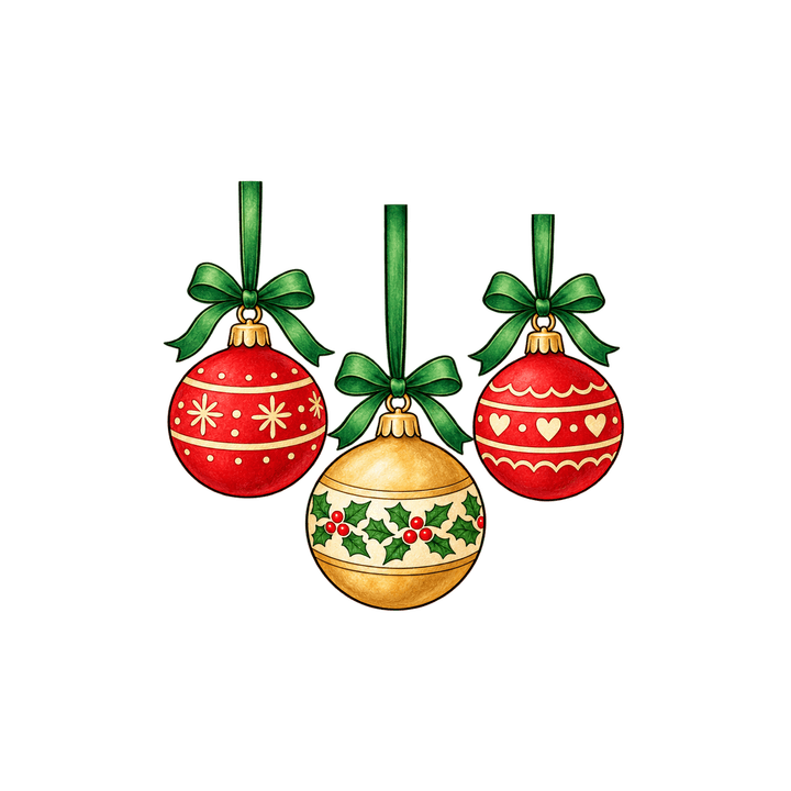 Trois boules de Noël suspendues – clipart de Noël PNG transparent
