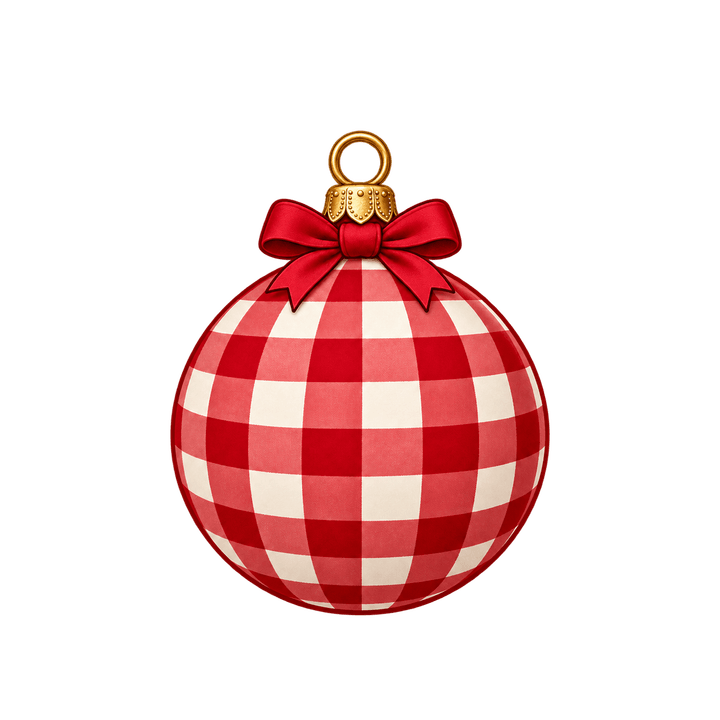 Boule de Noël en vichy rouge – clipart de Noël PNG transparent