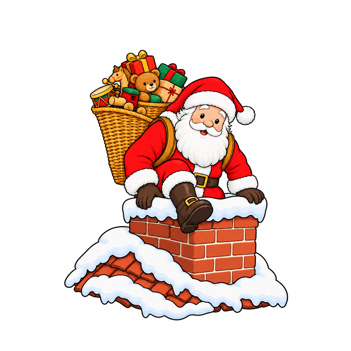 Père Noël sortant de la cheminée – clipart de Noël PNG transparent