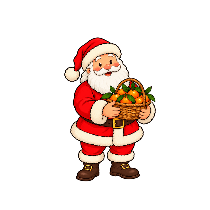 Père Noël et ses clémentines – clipart de Noël PNG transparent