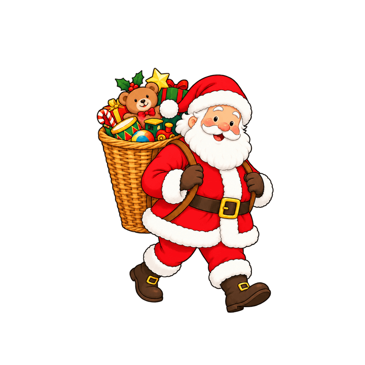 Père Noël avec sa hotte – clipart de Noël PNG transparent