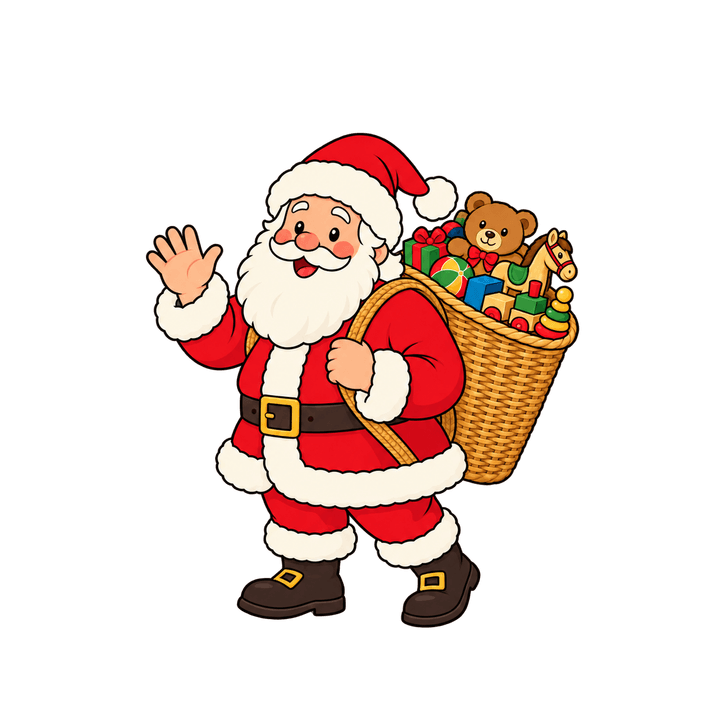 Père Noël saluant avec sa hotte – clipart de Noël PNG transparent