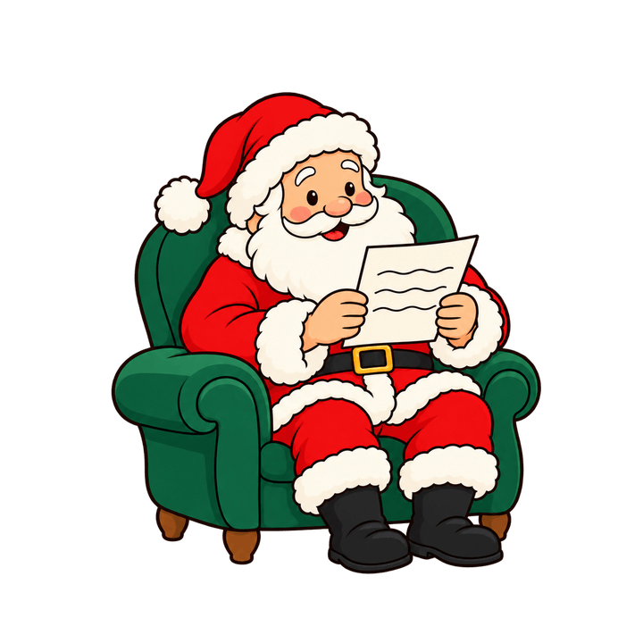 Père Noël qui lit une lettre – clipart de Noël PNG transparent