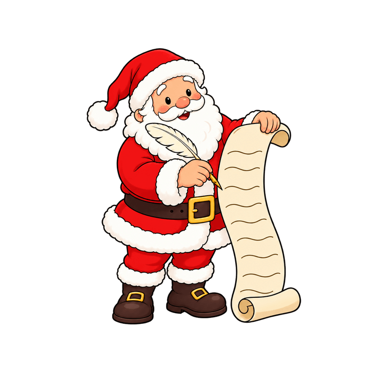 Père Noël écrivant sa liste – clipart de Noël PNG transparent